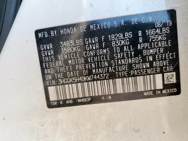 3HGGK5H49KM744372 - 2019 HONDA FIT LX Ақ фото 12