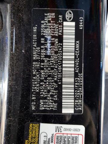 4T1BE46K17U052472 - 2007 TOYOTA CAMRY CE BLACK photo 12