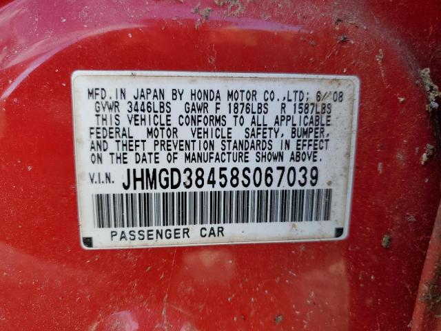JHMGD38458S067039 - 2008 HONDA FIT RED photo 12