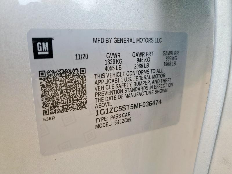 1G1ZC5ST5MF036474 - 2021 CHEVROLET MALIBU LS SILVER photo 12