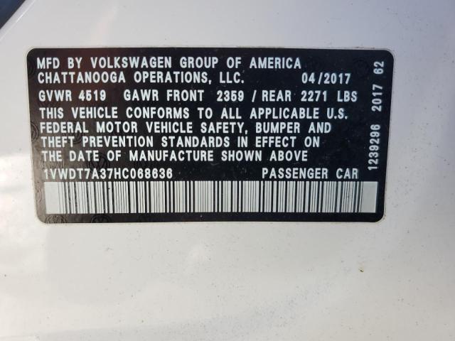 1VWDT7A37HC068636 - 2017 VOLKSWAGEN PASSAT R-LINE Ağ foto 13