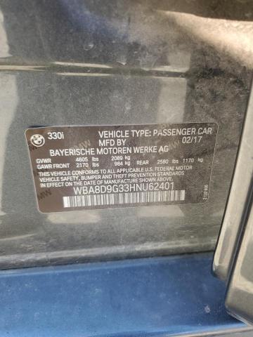 WBA8D9G33HNU62401 - 2017 BMW 330 XI Արծաթագույն լուսանկար 12