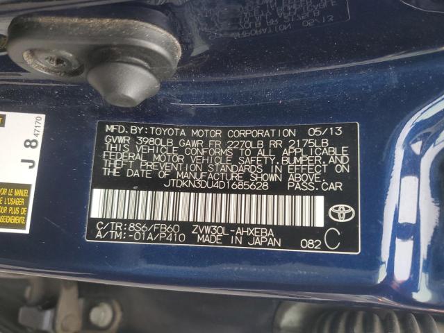 JTDKN3DU4D1685628 - 2013 TOYOTA PRIUS 蓝色 照片 12