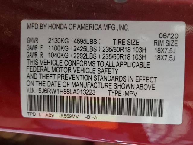 5J6RW1H88LA013223 - 2020 HONDA CR-V EXL Kırmızı fotoğraf 12