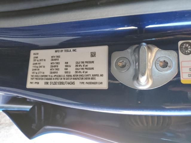 5YJ3E1EB9LF744345 - 2020 TESLA MODEL 3 Mavi foto 12