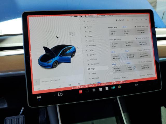 5YJ3E1EB9LF744345 - 2020 TESLA MODEL 3 Mavi foto 9
