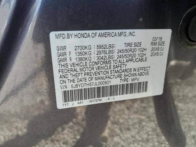 5J8YD7H57JL000501 - 2018 ACURA MDX SPORT HYBRID TECHNOLOGY GRAY photo 13