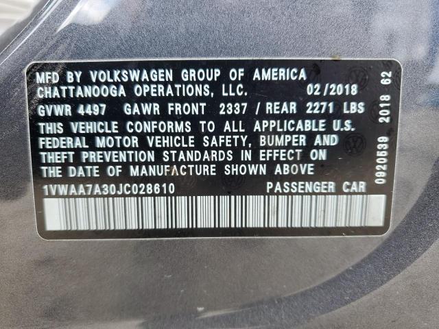 1VWAA7A30JC028610 - 2018 VOLKSWAGEN PASSAT S Сірий фото 12