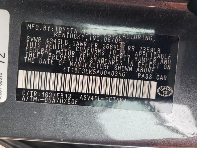 4T1BF3EK5AU040356 - 2010 TOYOTA CAMRY BASE GRAY photo 12