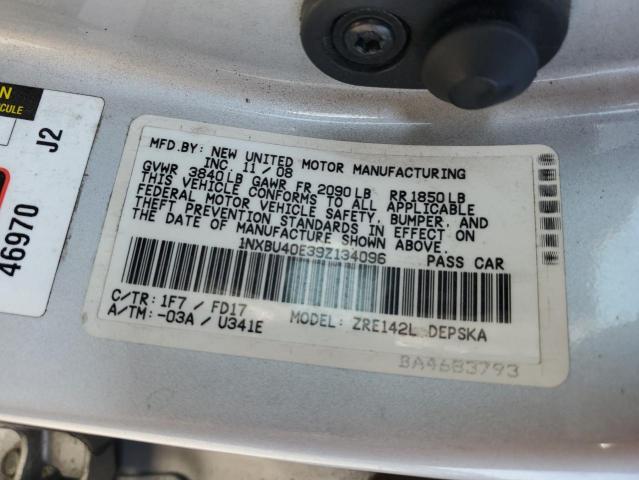 1NXBU40E39Z134096 - 2009 TOYOTA COROLLA BASE Արծաթագույն լուսանկար 12