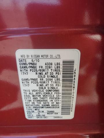 JN8AS5MT0AW028254 - 2010 NISSAN ROGUE S BURGUNDY photo 13