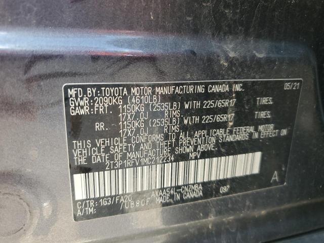 2T3P1RFV1MC212234 - 2021 TOYOTA RAV4 XLE CHARCOAL photo 13