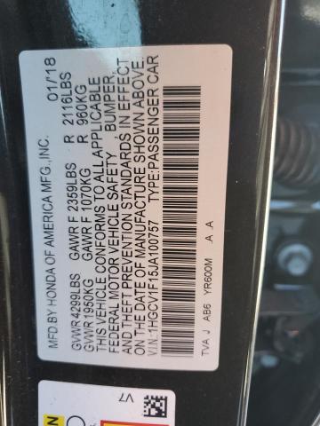 1HGCV1F15JA100757 - 2018 HONDA ACCORD LX 黑色 照片 12