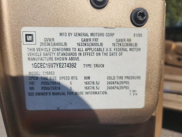 1GCEC19V7YE274392 - 2000 CHEVROLET SILVERADO C1500 თაფლისფერი ფოტო 12