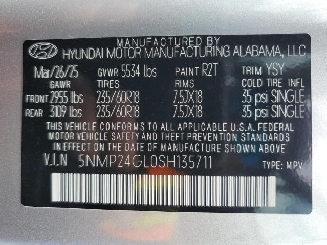 5NMP24GL0SH135711 - 2025 HYUNDAI SANTA FE SEL فضي صورة 13