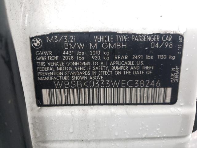 WBSBK0333WEC38246 - 1998 BMW M3 AUTOMATIC WHITE photo 12