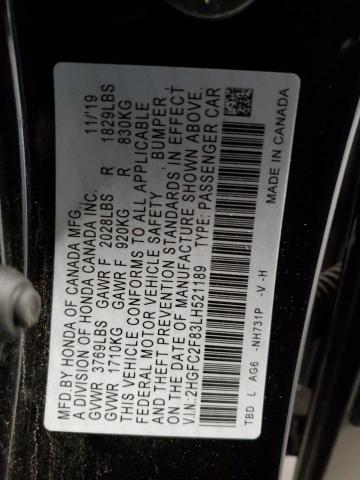 2HGFC2F83LH521189 - 2020 HONDA CIVIC SPORT შავი ფოტო 12