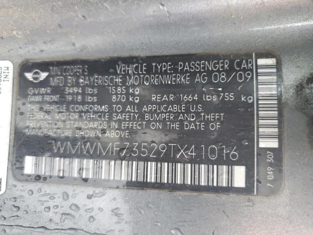 WMWMF73529TX41016 - 2009 MINI COOPER S Szary zdjęcie 12