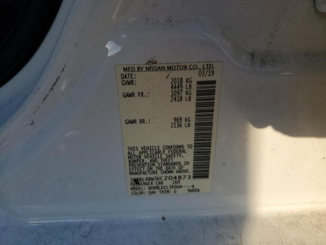 1N4BL4BW3KC204873 - 2019 NISSAN ALTIMA S أبيض صورة 12