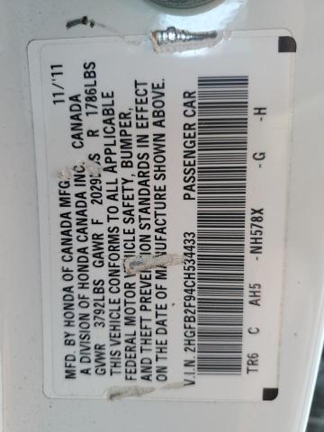 2HGFB2F94CH534433 - 2012 HONDA CIVIC EXL WHITE photo 13