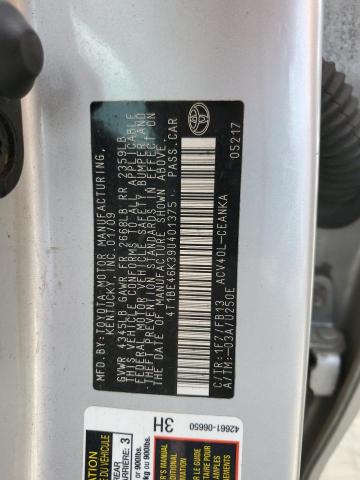 4T1BE46K39U401375 - 2009 TOYOTA CAMRY BASE SILVER photo 12