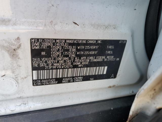 2T3P1RFV9LW126215 - 2020 TOYOTA RAV4 XLE WHITE photo 12