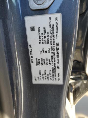 5YJ3E1EB9NF327892 - 2022 TESLA MODEL 3 Մոխրագույն լուսանկար 12