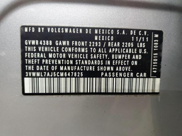 3VWML7AJ5CM647825 - 2012 VOLK JETTA TDI SILVER photo 12