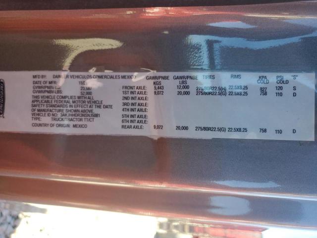 3AKJHHDR3NSNJ5081 - 2022 FREIGHTLINER CASCADIA 1 GRAY photo 10