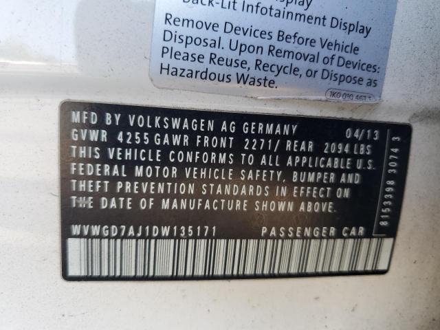 WVWGD7AJ1DW135171 - 2013 VOLKSWAGEN GTI 白色 照片 12