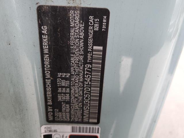 WMWSU3C57DT545779 - 2013 MINI COOPER BLUE photo 12