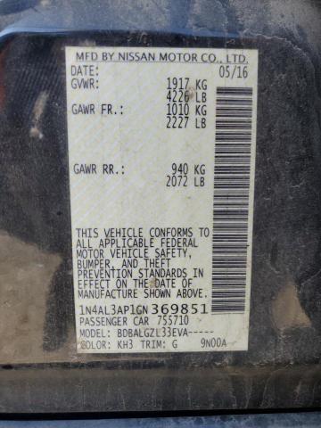 1N4AL3AP1GN369851 - 2016 NISSAN ALTIMA 2.5 BLACK photo 12