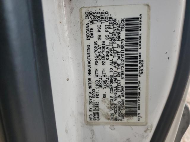 5TBRT3412YS115879 - 2000 TOYOTA TUNDRA ACCESS CAB თეთრი ფოტო 12