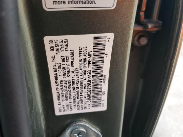 5J6RE38759L014493 - 2009 HONDA CR-V EXL GREEN photo 13
