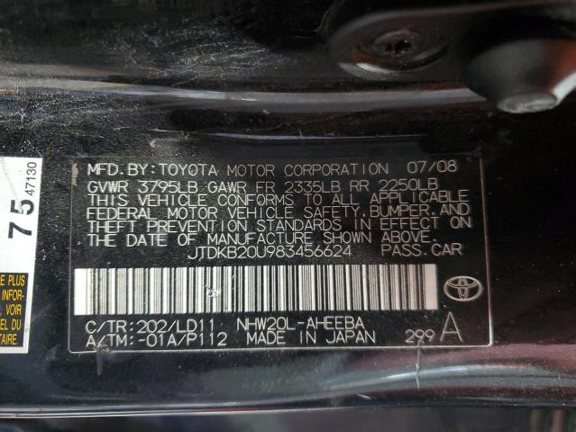 JTDKB20U983456624 - 2008 TOYOTA PRIUS BLACK photo 12
