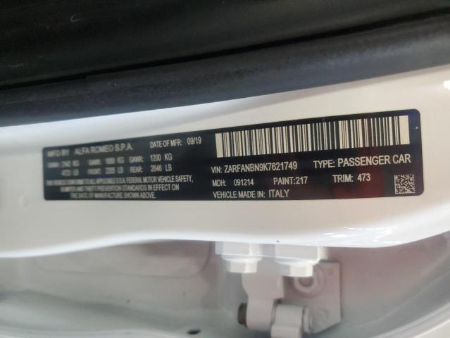 ZARFANBN9K7621749 - 2019 ALFA ROMEO GIULIA TI WHITE photo 13