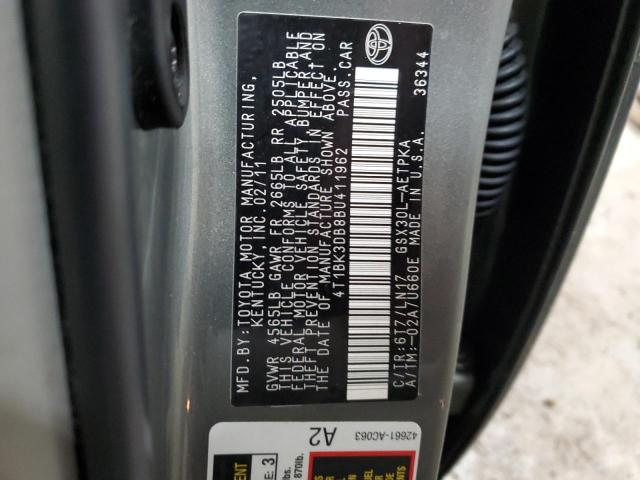 4T1BK3DB8BU411962 - 2011 TOYOTA AVALON BASE 灰色 照片 12