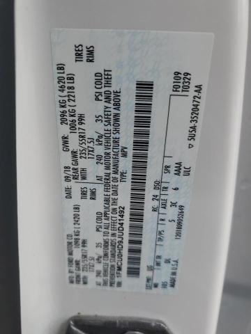 1FMCU0HD9JUD41492 - 2018 FORD ESCAPE SEL WHITE photo 13