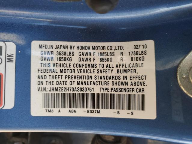 JHMZE2H73AS030751 - 2010 HONDA INSIGHT EX BLUE photo 13