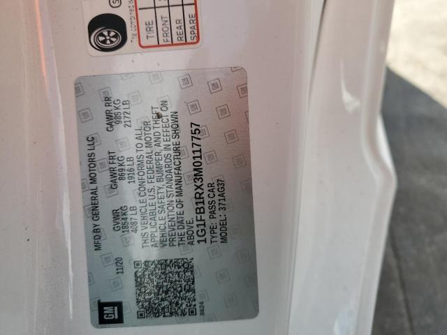 1G1FB1RX3M0117757 - 2021 CHEVROLET CAMARO LS WHITE photo 12