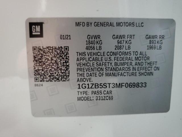 1G1ZB5ST3MF069833 - 2021 CHEVROLET MALIBU LS ლურჯი ფოტო 13