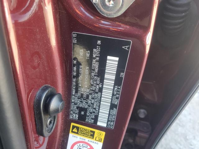 5TDJKRFH2FS134899 - 2015 TOYOTA HIGHLANDER XLE Бордовий фото 13