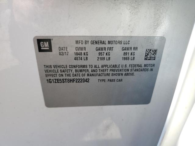 1G1ZE5ST8HF222042 - 2017 CHEVROLET MALIBU LT თეთრი ფოტო 12