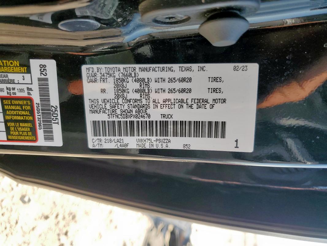 5TFNC5DBXPX024670 - 2023 TOYOTA TUNDRA CREWMAX PLATINUM Чорний фото 13