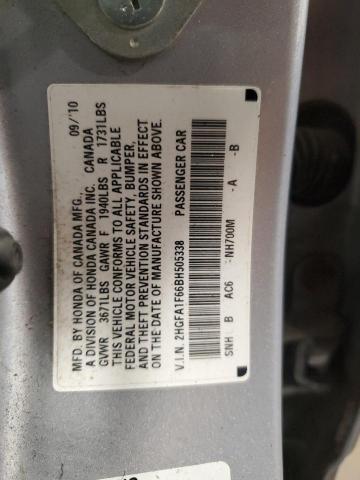2HGFA1F66BH505338 - 2011 HONDA CIVIC LX-S SILVER photo 12
