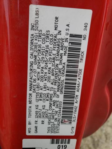 5TETU62N17Z444933 - 2007 TOYOTA TACOMA PRERUNNER ACCESS CAB RED photo 12