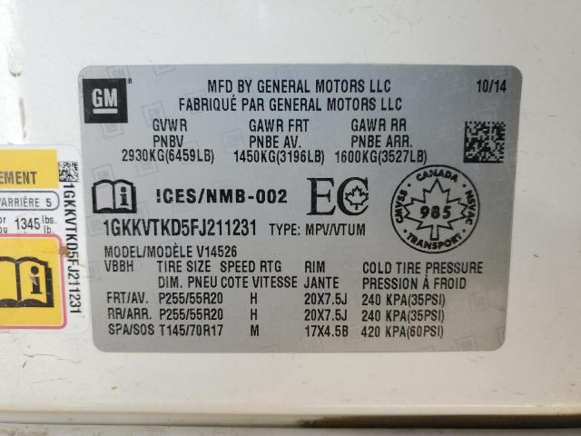1GKKVTKD5FJ211231 - 2015 GMC ACADIA DENALI 白色 照片 14