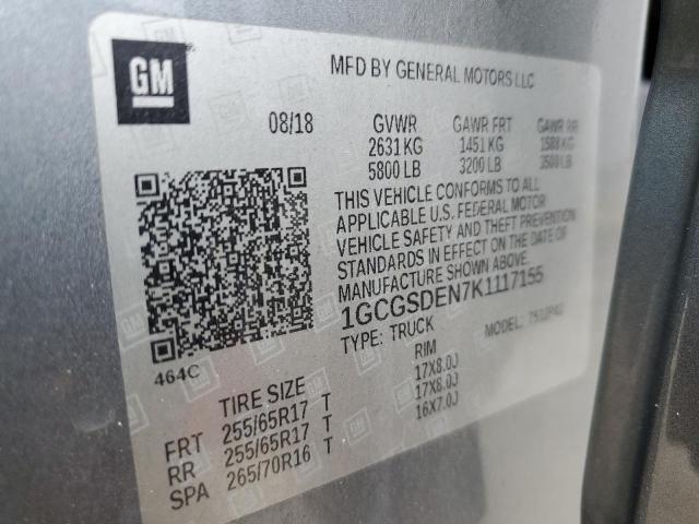 1GCGSDEN7K1117155 - 2019 CHEVROLET COLORADO Z71 GRAY photo 12