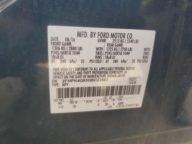 2FMPK4G93GBC23593 - 2016 FORD EDGE SE BLUE photo 13