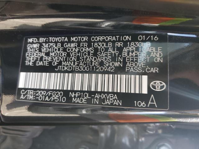 JTDKDTB30G1120942 - 2016 TOYOTA PRIUS C BLACK photo 12